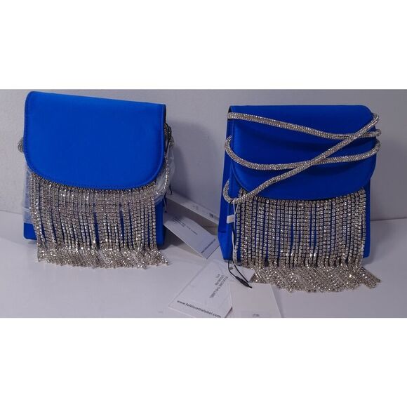 VERONICA BEARD Folklore Fringe Loop Bag Black Clutch Shoulder Bag $570 BLUE - Picture 7 of 14